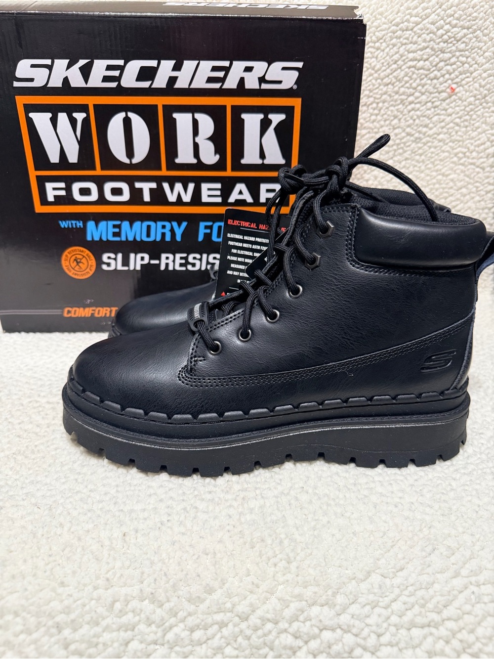 SKECHERS Work Jammers SR 108211 Womens 8M Black EH Slip Resistant Work Boot